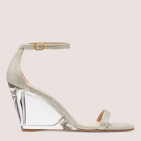 Stuart Weitzman Nudistlucite 85 Wedge Platino SILVER size 10B New/no box - Picture 2 of 5